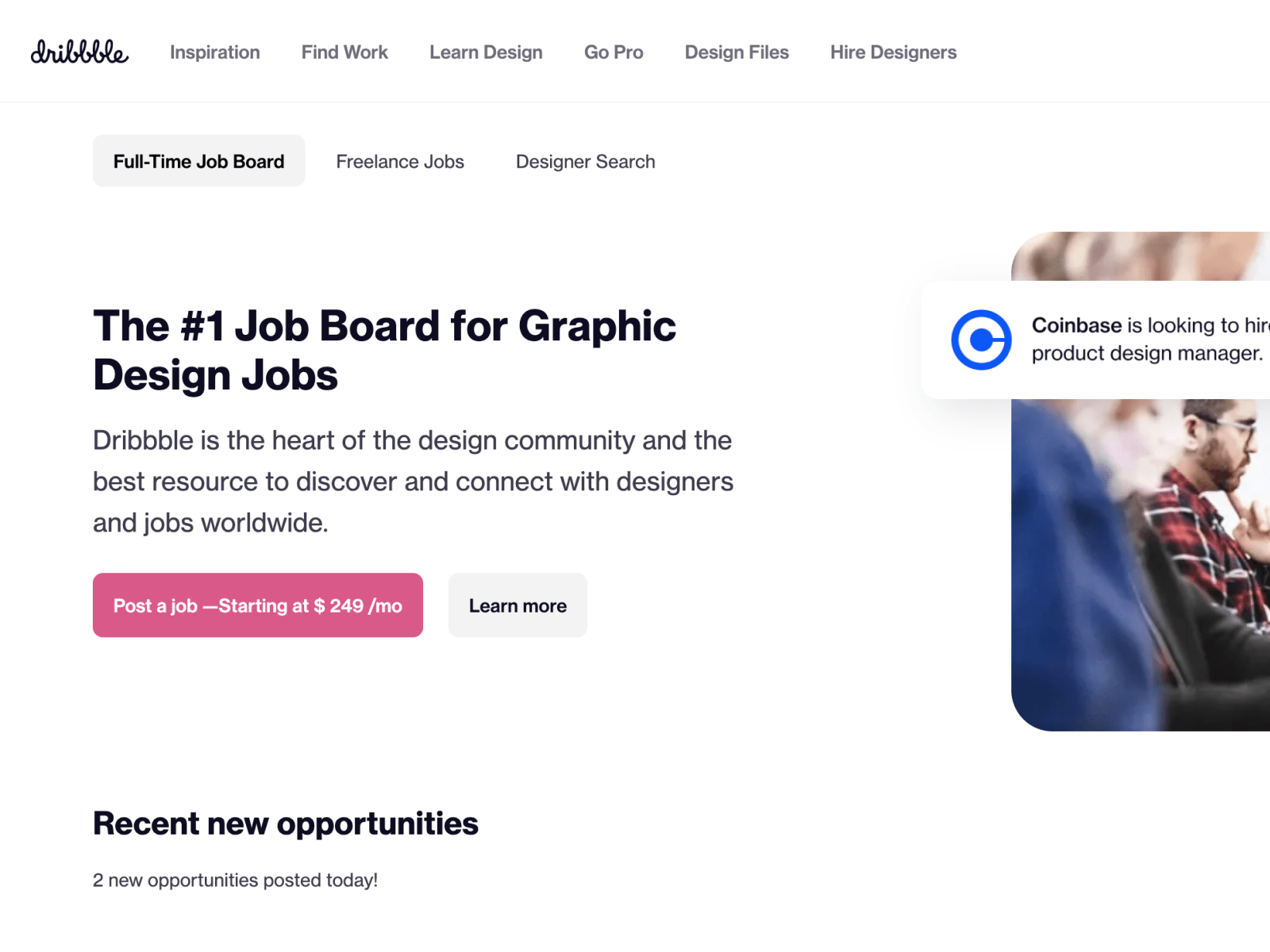 Screenshot of the Dribbble design job board